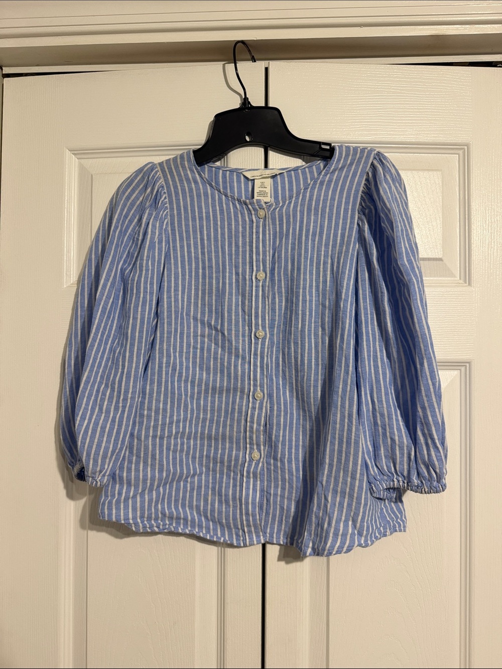 H&M Light Blue & White Striped Button-Up Blouse